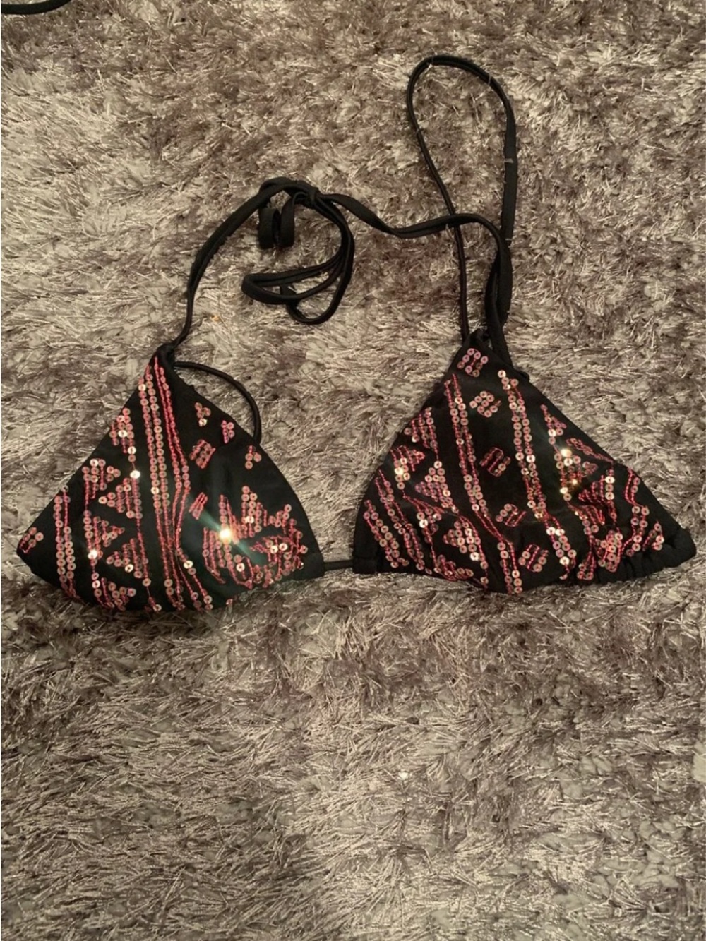 Black Sequin Triangle Bikini Top